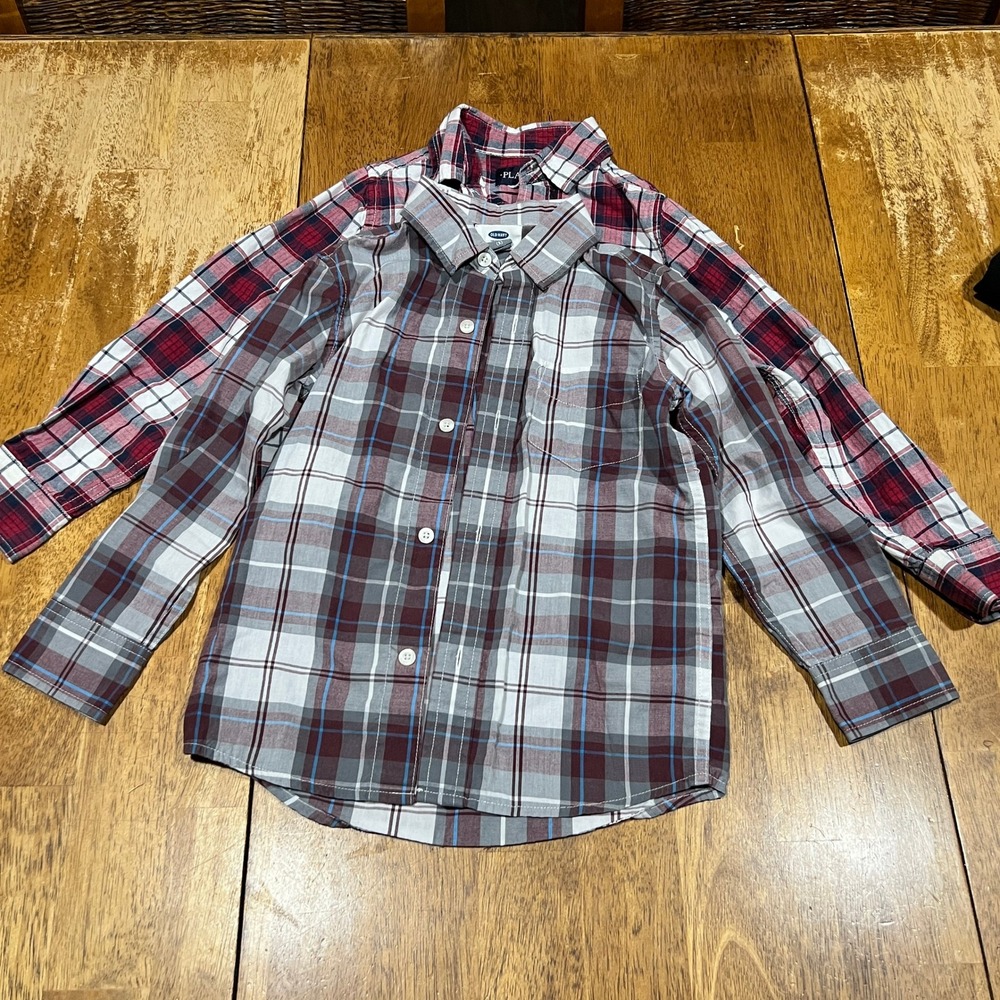 Lot of 2 Boys Long Sleeve Button Down Plaid Shirts Size 5 Old Navy